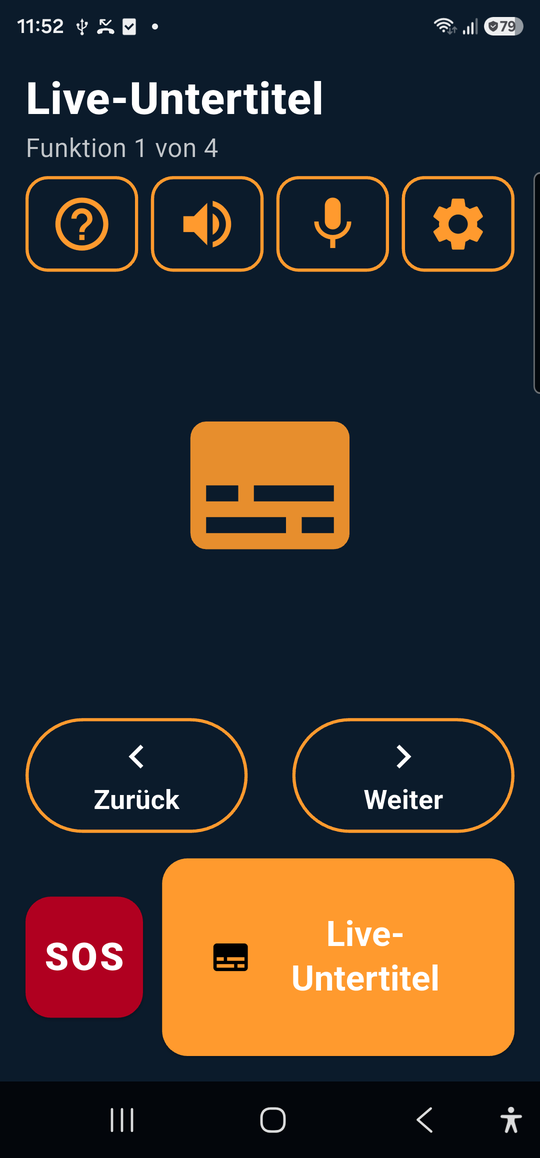 Screenshot der App 15/15 Hören: Startbildschirm