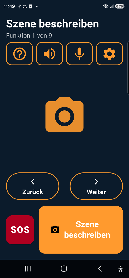 Screenshot der App 15/15 Sehen: Startbildschirm