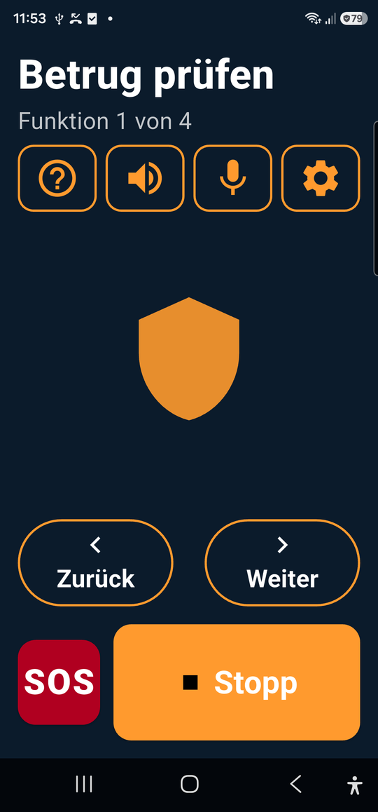 Screenshot der App 15/15 Senioren: Startbildschirm