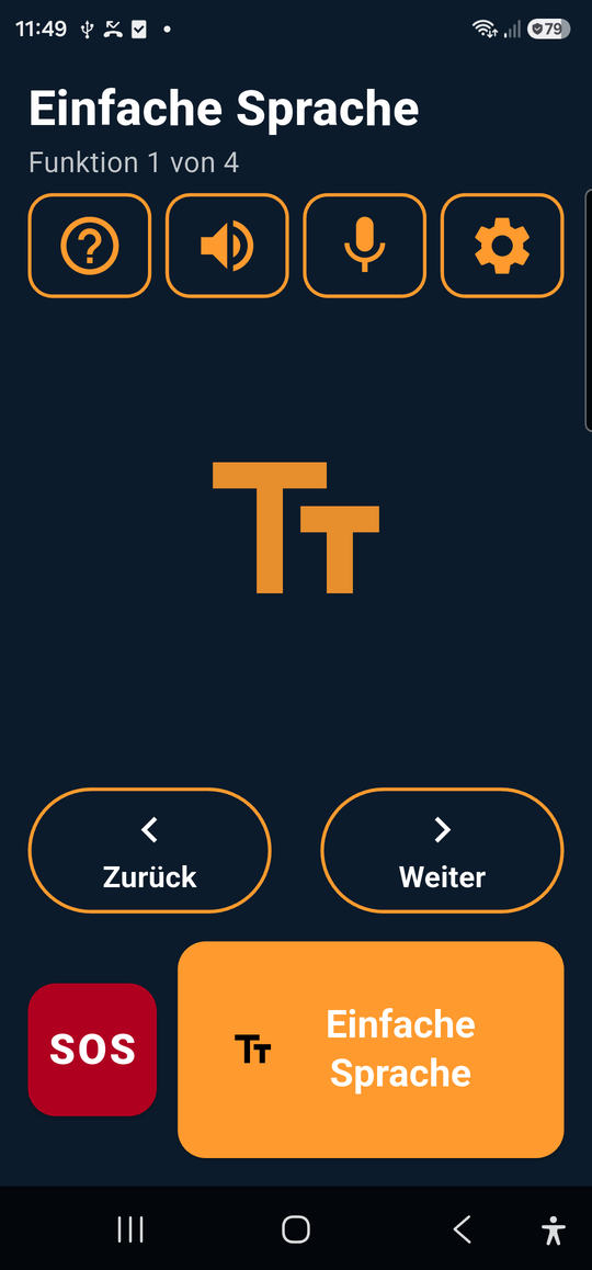 Screenshot der App 15/15 Verstehen: Startbildschirm